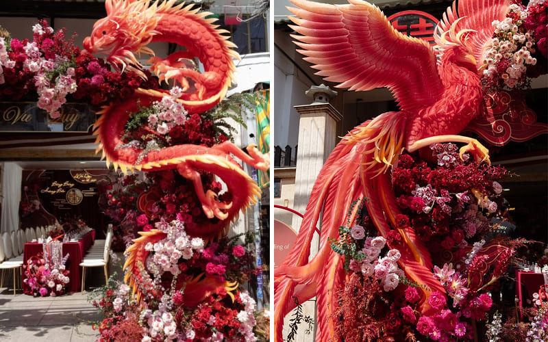 Rồng phụng ở cổng cưới đầy ấn tượng