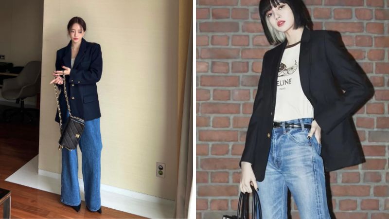 Blazer oversize + Áo thun baby tee + Quần Jeans