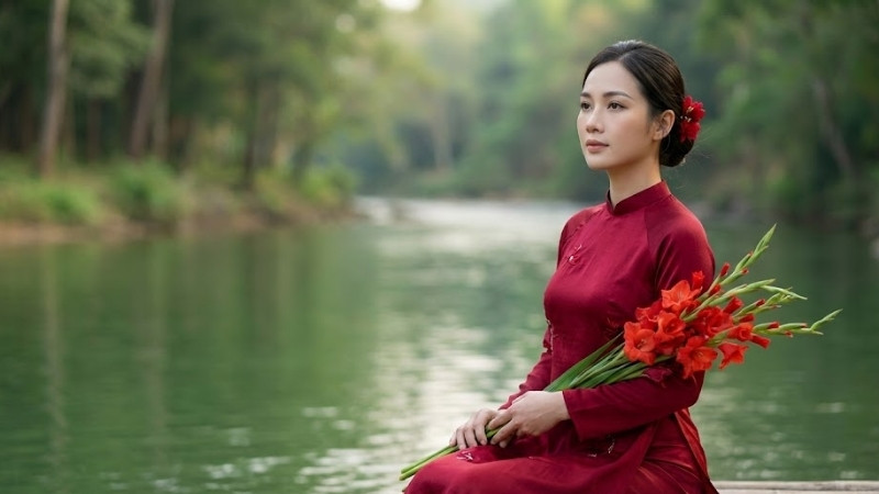 Chân dung áo dài đỏ truyền thống