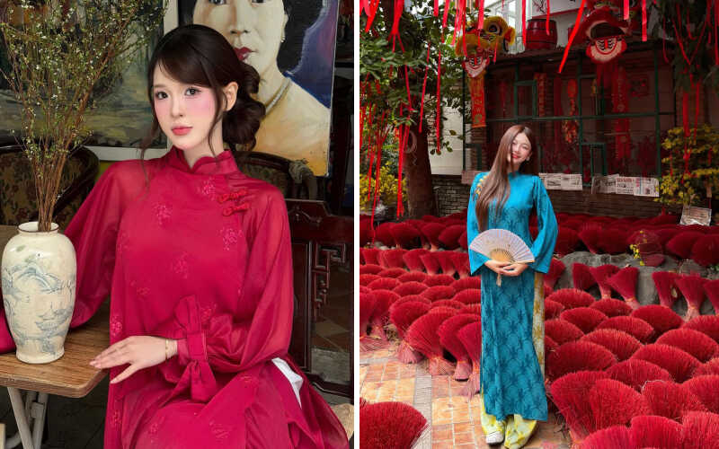 Áo dài nữ trơn in nổi họa tiết