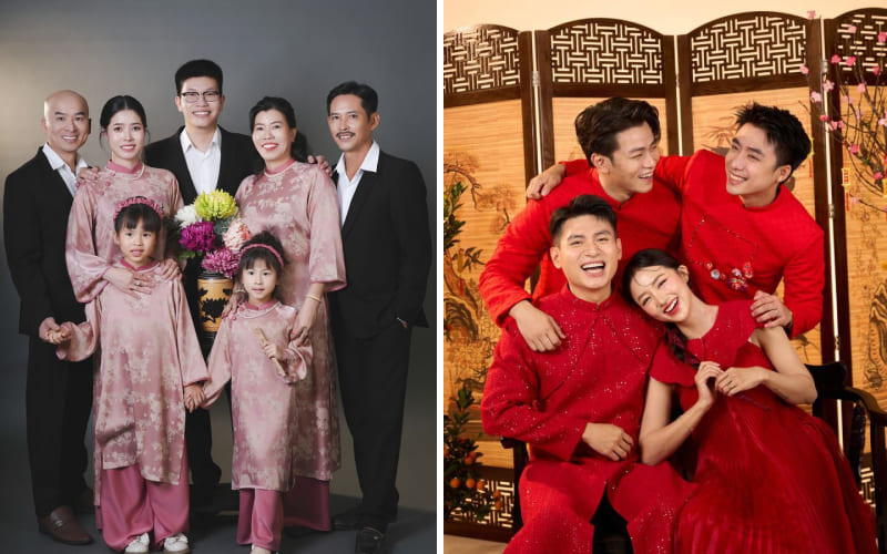 Áo dài gia đình màu sắc bắt mắt