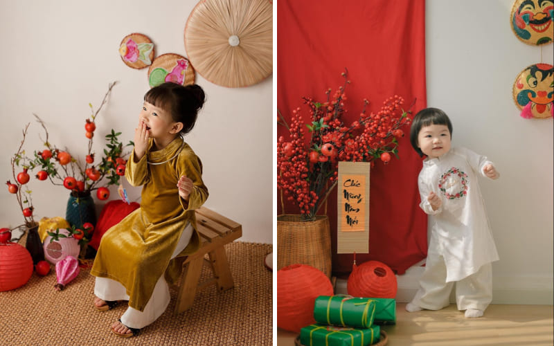 Áo dài trẻ em trơn bóng đẹp mắt