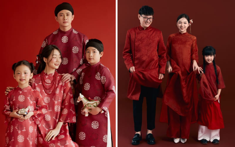 Áo dài gia đình đỏ sang trọng