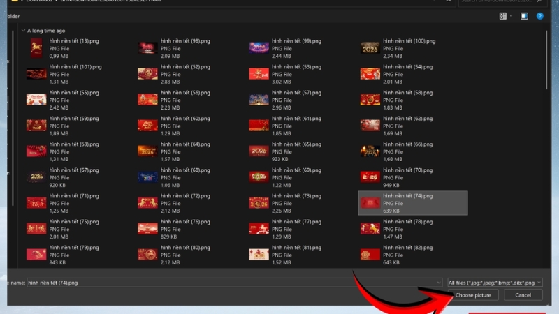 Nhấn Choose picture để áp dụng