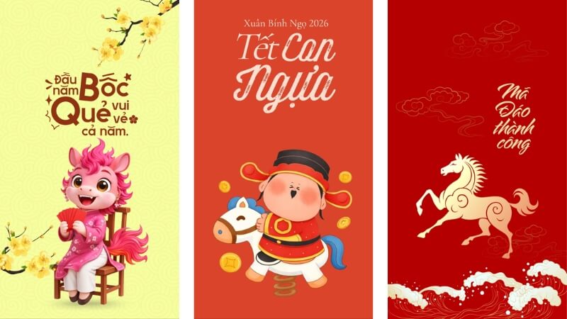 Hình nền con ngựa chúc Tết Bính Ngọ phong cách truyền thống