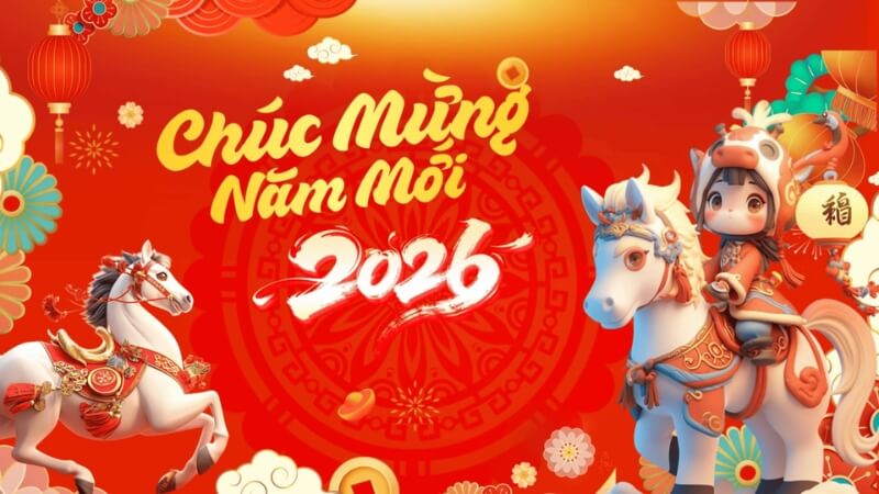 Hình ảnh con ngựa ngày Tết Bính Ngọ với màu sắc rực rỡ, tạo không khí năm mới