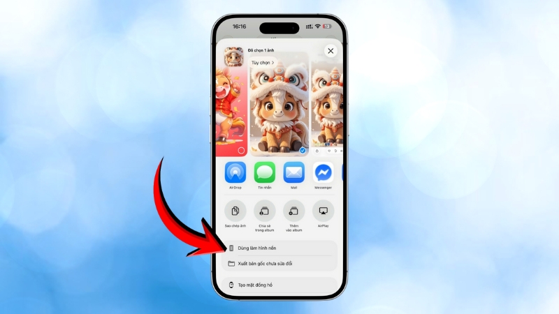 Bước 2: Chọn “Dùng làm hình nền”