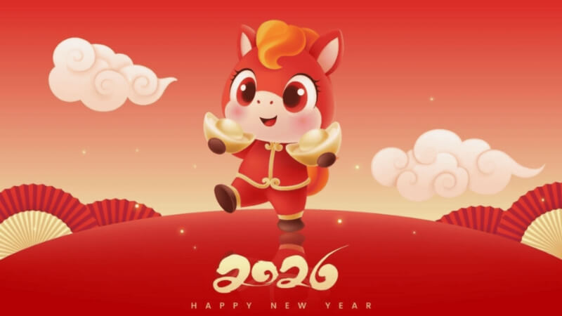 Hình nền Tết con ngựa Bính Ngọ dành cho desktop, bố cục hài hòa