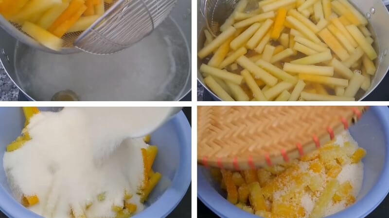 Bước 3 là chần đu đủ & ướp đường