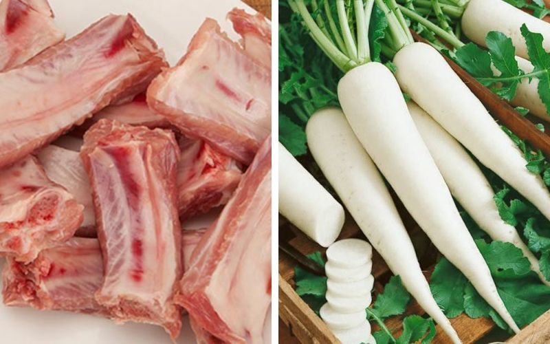 Nguyên liệu cần chuẩn bị để làm sườn kho củ cải