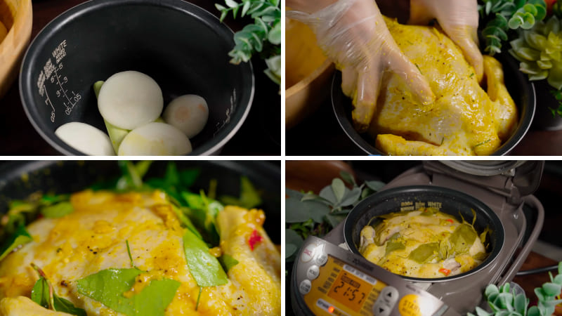 Bước 3: Hấp gà bằng nồi cơm điện