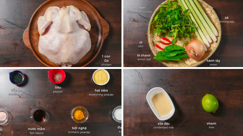 Nguyên liệu làm gà hấp bằng nồi cơm điện