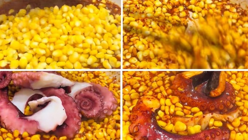 Xào bạch tuộc và bắp Xào bạch tuộc và bắp