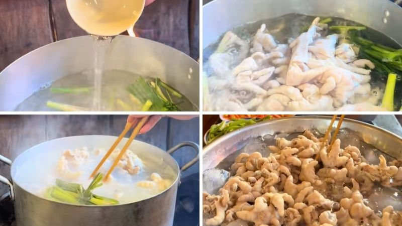 Bước 2: Luộc chân gà