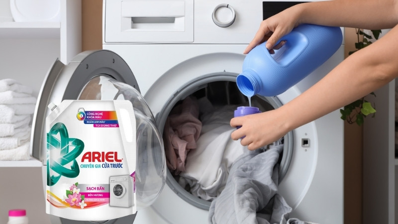 Hãy đổ nước giặt Ariel chuyên gia cửa trước vào ngăn chính để đạt hiệu quả tối ưu
