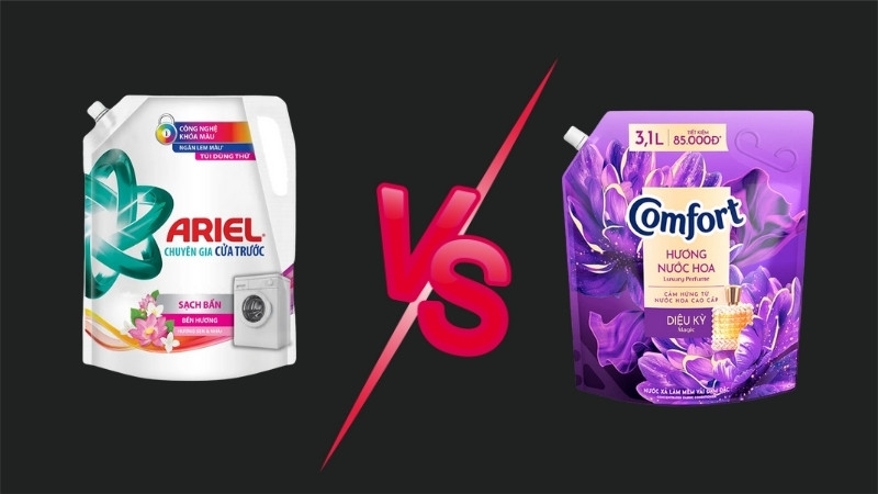 Ariel cửa trước đánh bay vết bẩn cực tốt, còn OMO mạnh về khử mùi và giữ vải mềm mại