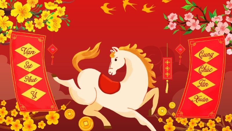 Hình nền đỏ ngày Tết hoa mai, hoa đào 6