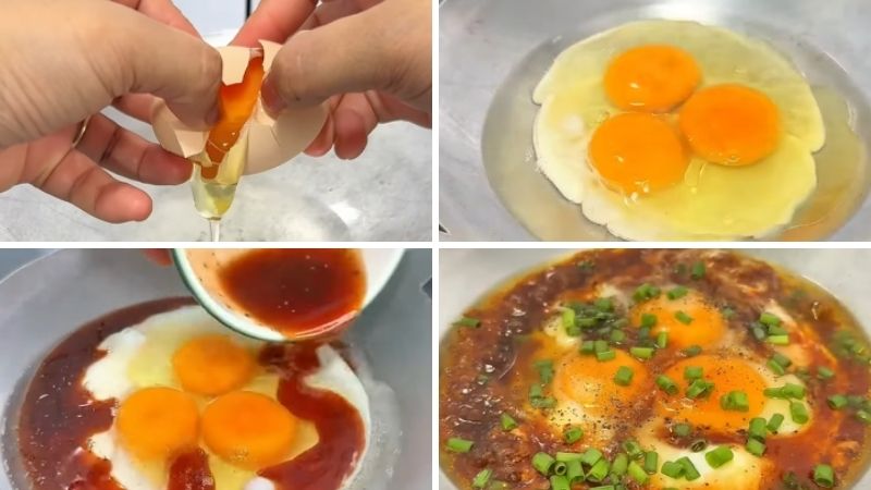Bước 2: Cho trứng và nước sốt vào chảo