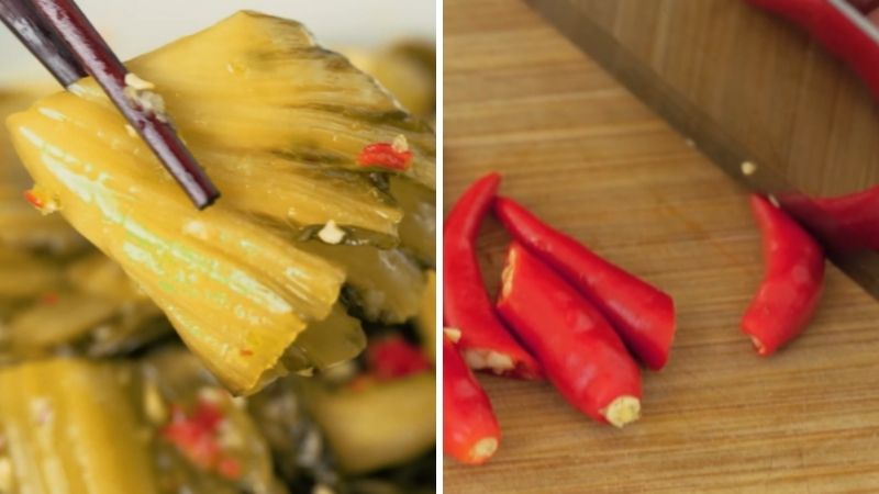 Bước 1: Sơ chế dưa cải và nguyên liệu phụ