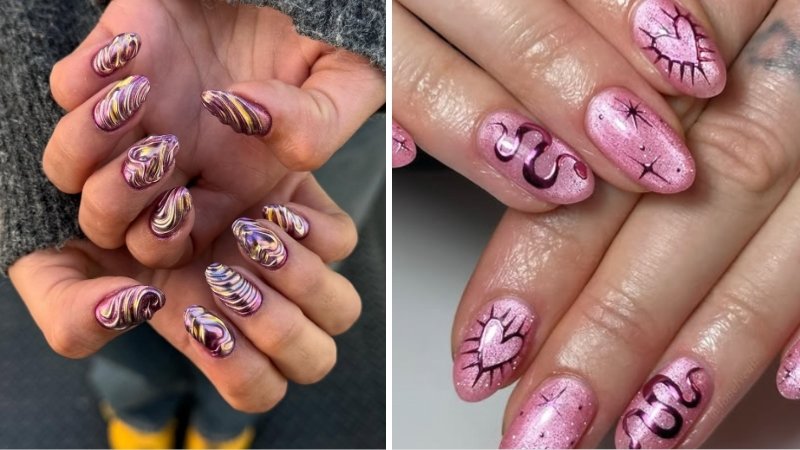 Nail tráng gương vẽ nổi 3D 2