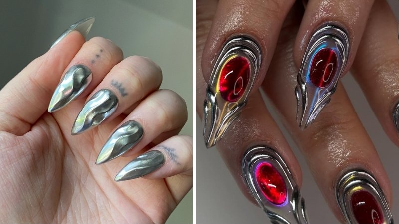 Nail tráng gương vẽ nổi 3D 5