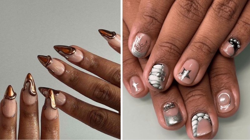 Nail tráng gương vẽ nổi 3D 3