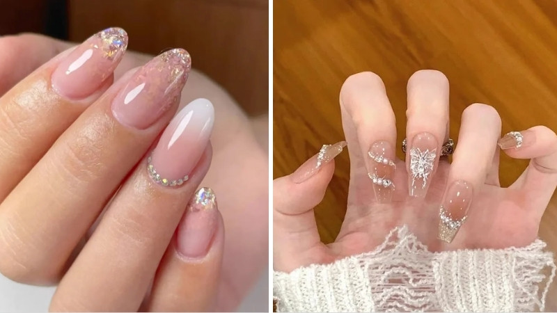 Nail tráng gương kết hợp đính đá và Charm 4