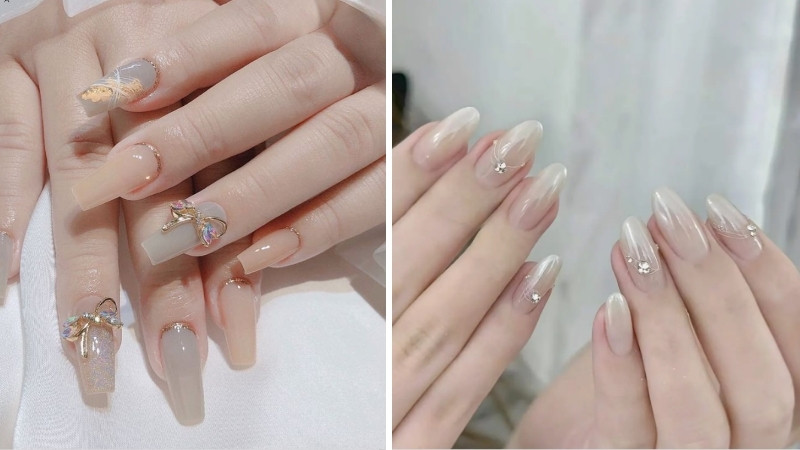 Nail tráng gương kết hợp đính đá và Charm 5