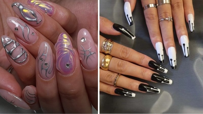 Nail tráng gương vẽ nổi 3D 4