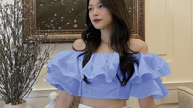 Áo trễ vai phối bèo nhún