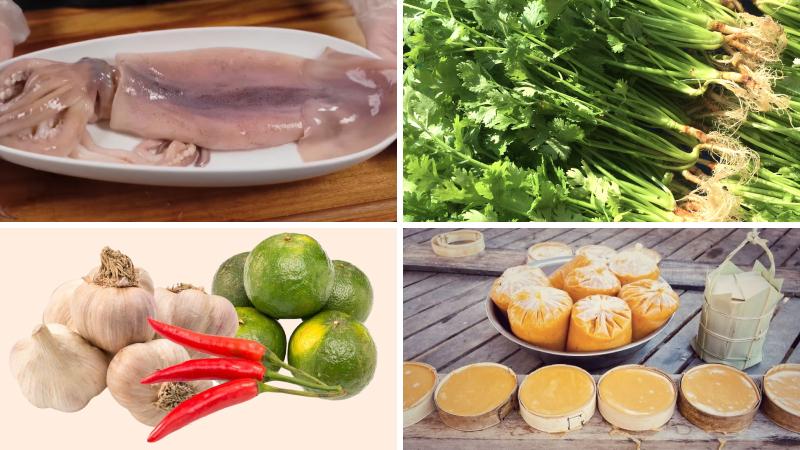 Nguyên liệu làm món mực hấp kiểu Thái Nguyên liệu làm món mực hấp kiểu Thái