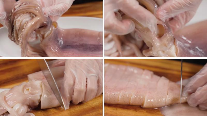 Sơ chế mực ống Sơ chế mực ống