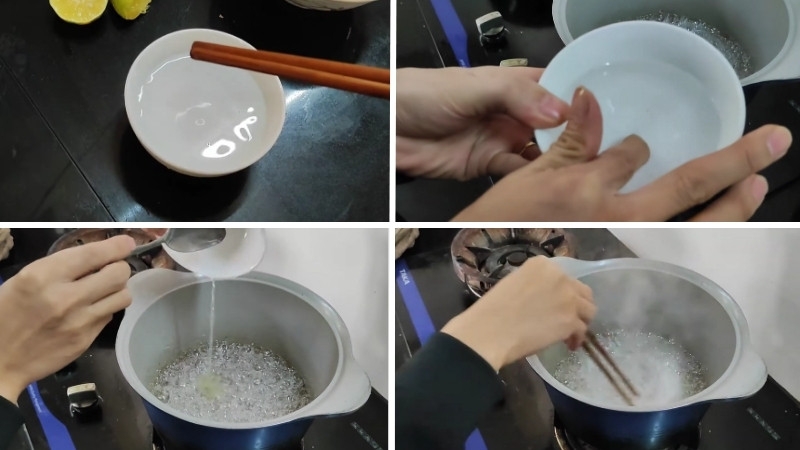 Thử độ đạt của đường và thêm nước cốt chanh Thử độ đạt của đường và thêm nước cốt chanh