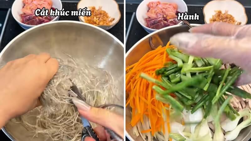 Trộn miến và nguyên liệu