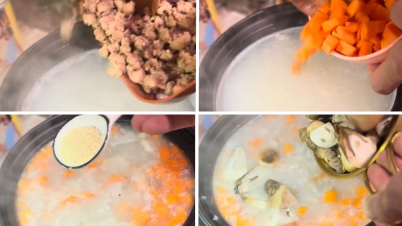 Nấu cháo cùng rau củ và nấm