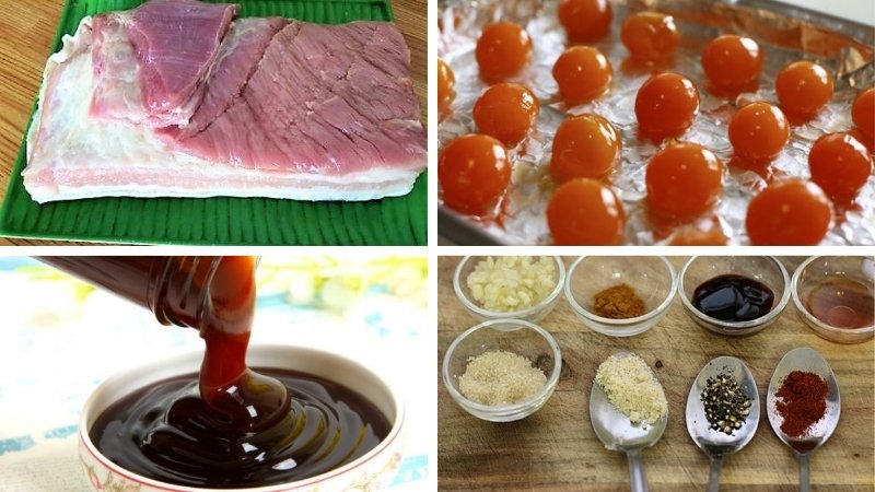 Nguyên liệu làm ba chỉ cuộn trứng muối