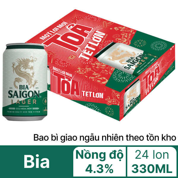Thùng 24 lon bia Sài Gòn Lager 330ml