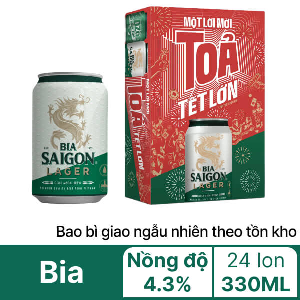 Thùng 24 lon bia Sài Gòn Lager 330ml