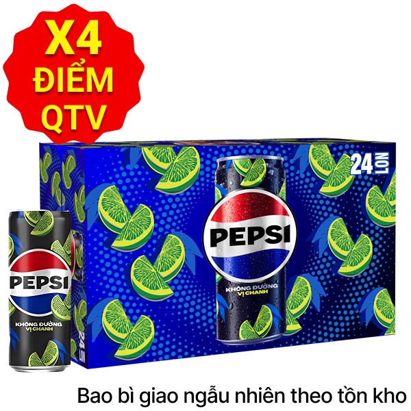 Thùng 24 lon nước ngọt Pepsi không calo vị chanh 320ml