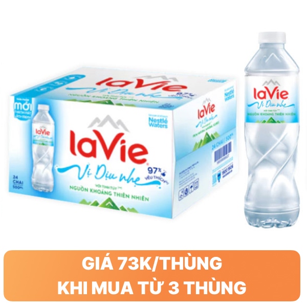 Thùng 24 chai nước khoáng La Vie vị dịu nhẹ 500ml