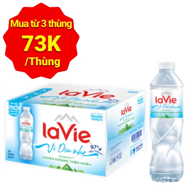 Thùng 24 chai nước khoáng La Vie vị dịu nhẹ 500ml