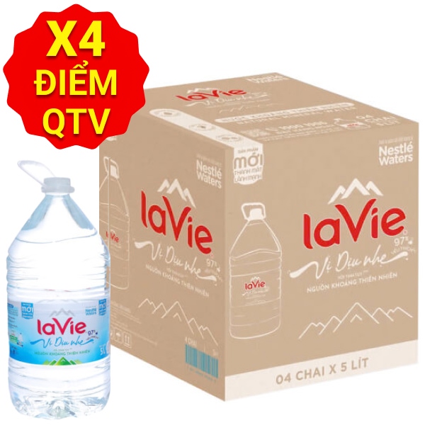 Thùng 4 bình nước khoáng vị dịu nhẹ La Vie 5 lít
