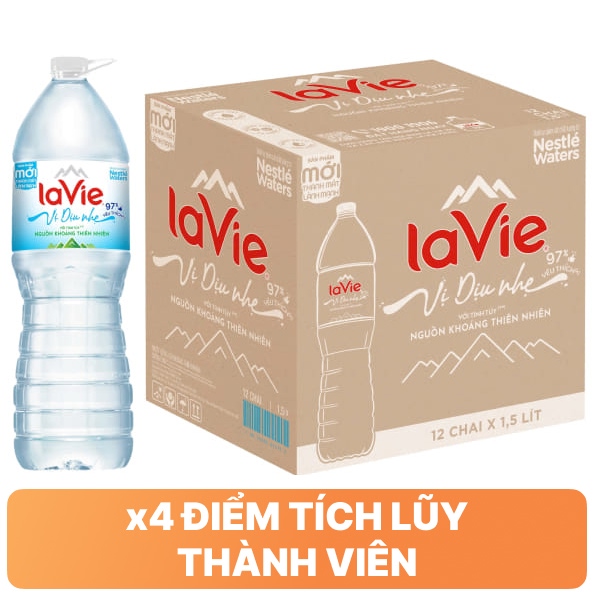 Thùng 12 chai nước khoáng vị dịu nhẹ La Vie 1.5 lít