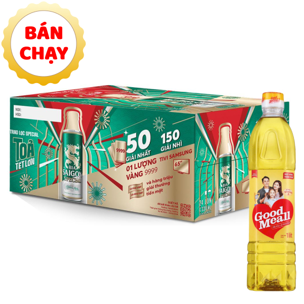 [Combo bia + dầu ăn] Thùng 24 lon bia Sài Gòn Special Sleek & dầu ăn Good Meall 1 lít