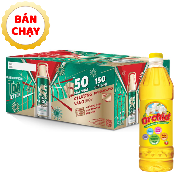 [Combo bia + dầu ăn] Thùng 24 lon bia Sài Gòn Special Sleek & dầu ăn Orchid 1 lít
