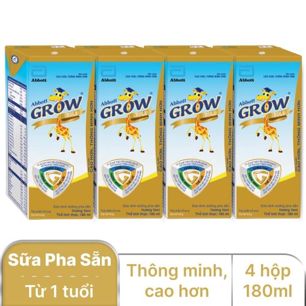 Lốc 4 hộp sữa Abbott Grow Gold vani 180ml