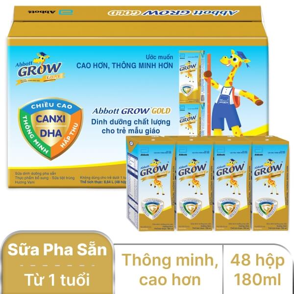 Thùng 48 hộp sữa Abbott Grow Gold vani 180ml
