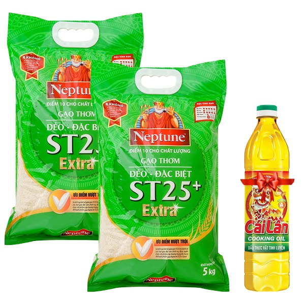 [2 túi tặng 1l dầu] 2 túi gạo thơm Neptune ST25 Extra 5kg