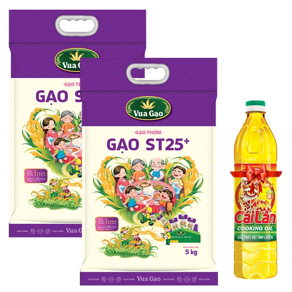 [2 túi tặng 1l dầu] 2 túi gạo thơm Vua Gạo ST25+ 5kg