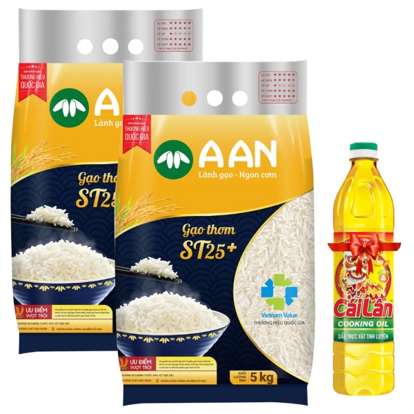 [2 túi tặng 1l dầu] 2 túi gạo thơm A An ST25+ 5kg